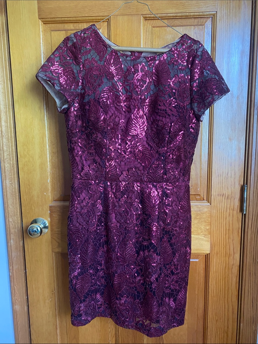 David Meister Burgundy Lace & Sequin Cocktail Dress